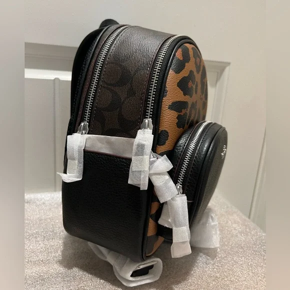 NWT Coach Mini Court Backpack In Signature Canvas With Leopard Print - Picture 3 of 14